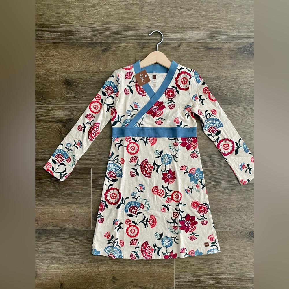 Tea Collection Girls L/S floral wrap neck dress Size 7
